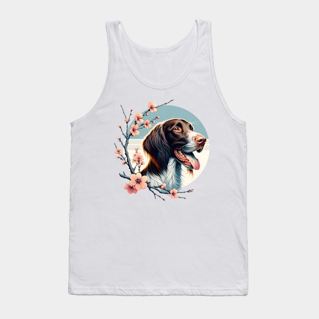 Joyful German Longhaired Pointer with Spring Cherry Blossoms Tank Top by ArtRUs